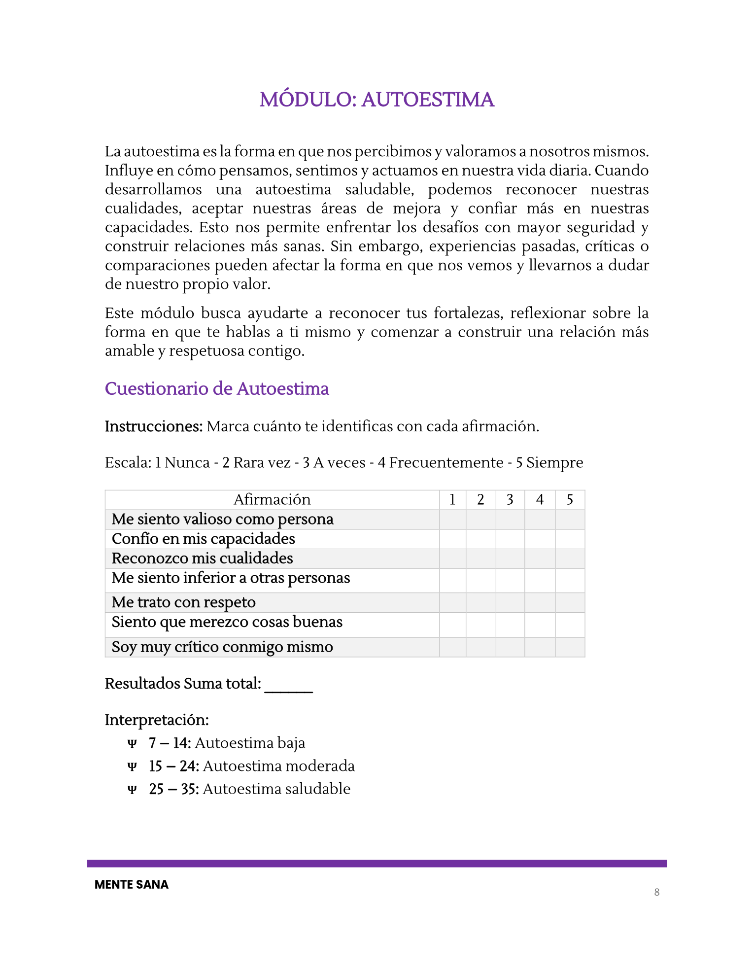 Cuestionario de autoestima