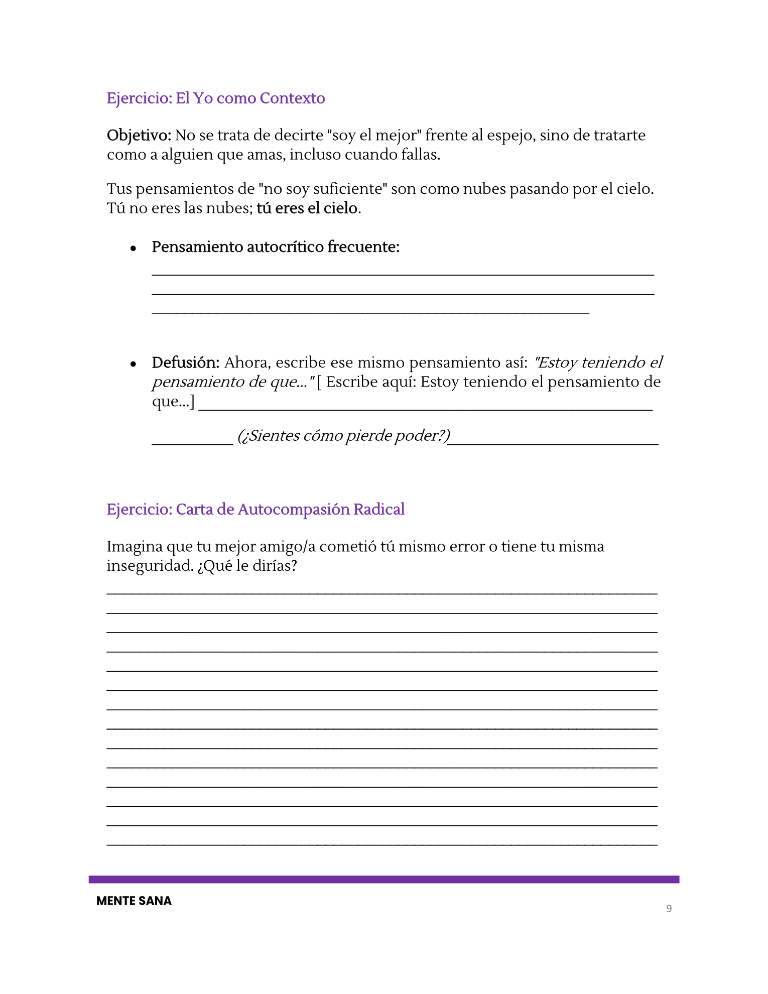 Ejercicio: Carta de autocompasión